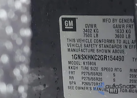 2016 Chevrolet Suburban Lt from USA, damaged, VIN 1GNSKHKC2GR154490